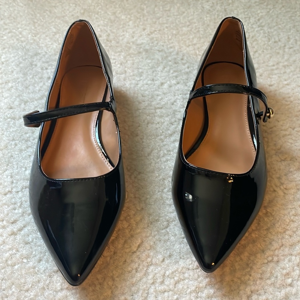New JCREW Factory Size 9 Mary Jane Pointy-Toe Flats in Black Patent